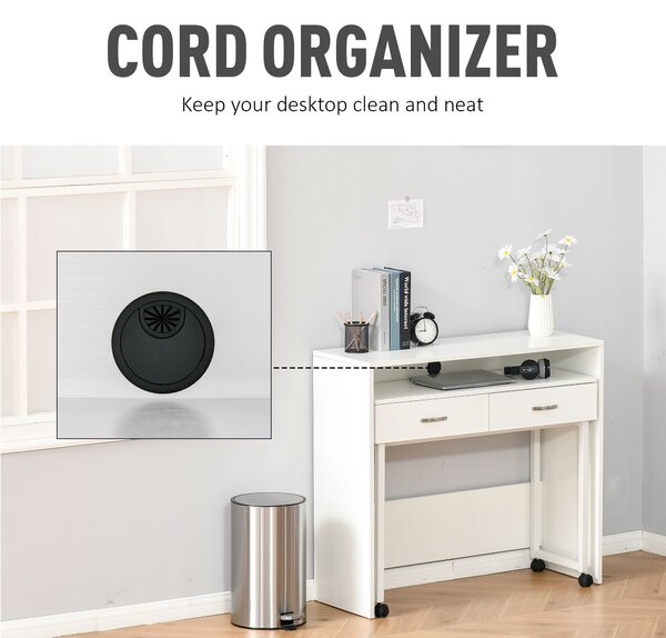 HOMCOM Birou Dublu Ergonomic Separabil cu Role, Rafturi Interioare pentru Organizare Eficientă, Design Modern, Alb, 100x36x88 cm | Aosom Romania