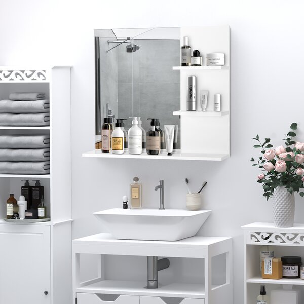 Kleankin Dulap Oglindă Baie cu 3 Rafturi Spațiu Depozitare MDF Alb 60x10x48cm | Aosom Romania