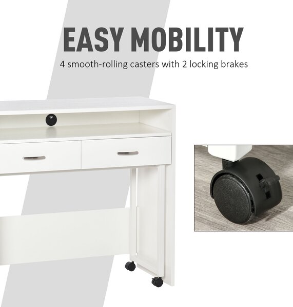 HOMCOM Birou Dublu Ergonomic Separabil cu Role, Rafturi Interioare pentru Organizare Eficientă, Design Modern, Alb, 100x36x88 cm | Aosom Romania
