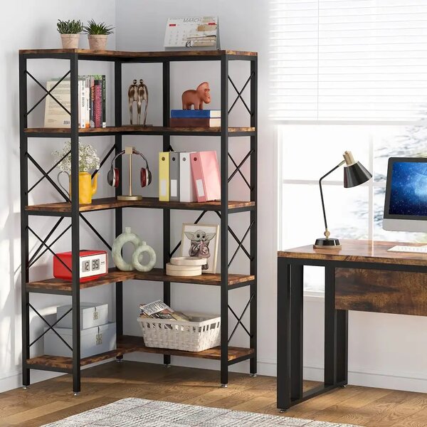 Biblioteca Cindy pentru colt din culuare nuc si negru, 167 cm