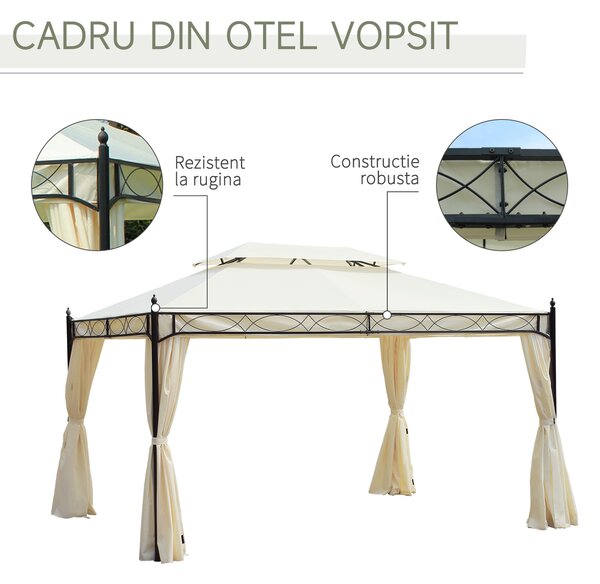 Outsunny Foișor cu Dublu Acoperiș, Design Elegant, Rezistent la Intemperii, Crem, 3x4m | Aosom Romania
