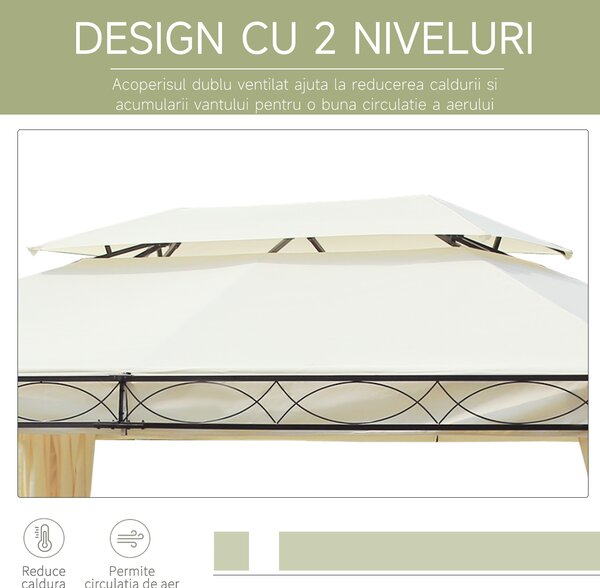 Outsunny Foișor cu Dublu Acoperiș, Design Elegant, Rezistent la Intemperii, Crem, 3x4m | Aosom Romania