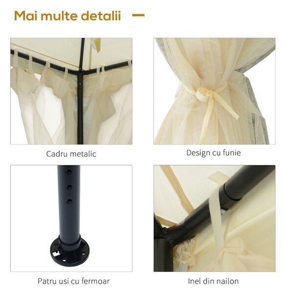 Foisor de Gradina Outsunny, Acoperis Dublu Plasa Tantari Pereti Laterali Bej 295x295x263cm | Aosom RO