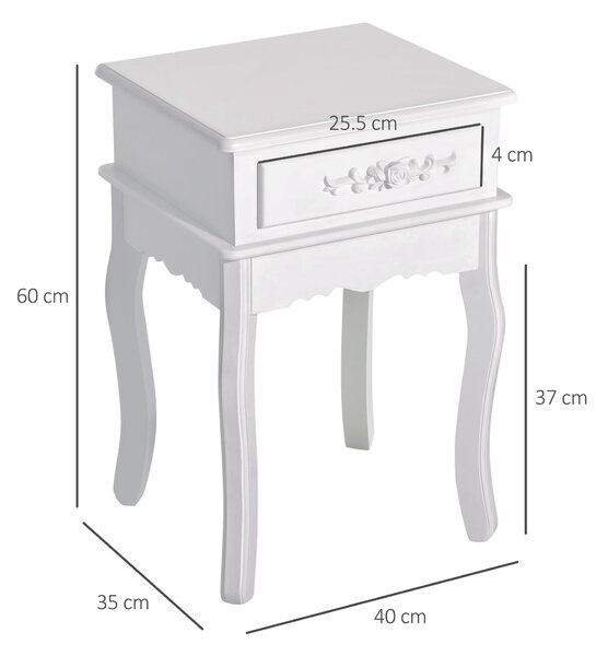 HOMCOM Noptieră Modernă cu Sertar, Mobilier Dormitor din Lemn, Alb, 40x30x60cm | Aosom Romania