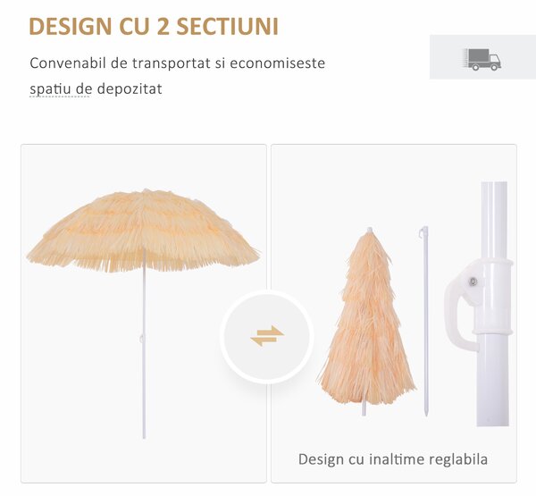 Umbrelă Outsunny Portabilă pentru Plajă/Grădină, Rezistentă la Apă, Ușor de Transportat, Ideală pentru Exterior | Aosom Romania