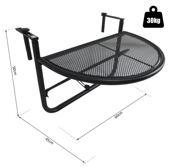 Outsunny Masă Suspendată pentru Balcon, Reglabilă în Înălțime, Design Spațiu-Eficient, Fier, Negru, 60x45x50 cm | Aosom Romania