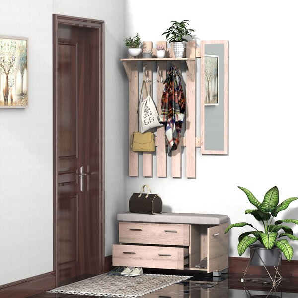 HOMCOM Dulap Pantofi 3 in 1, cu Cuier si Oglinda, Sertare Spațioase, Scaun Rezistent, 90x24x116 cm | Aosom Romania