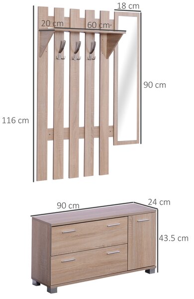 HOMCOM Dulap Pantofi 3 in 1, cu Cuier si Oglinda, Sertare Spațioase, Scaun Rezistent, 90x24x116 cm | Aosom Romania