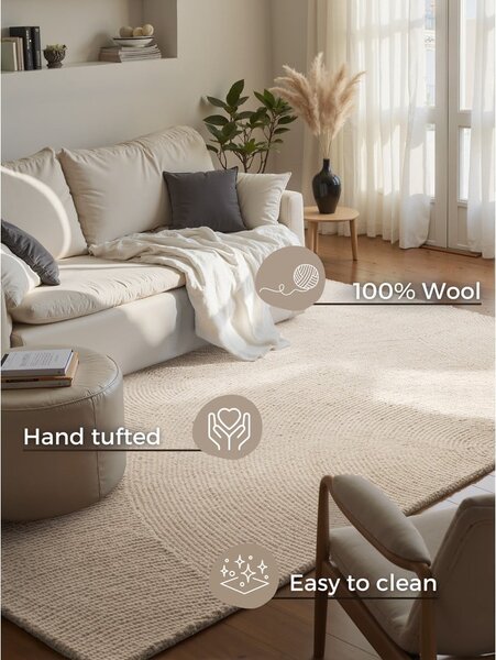 Covor în culoare naturală deschisă țesut manual din lână 160x230 cm Calmio – Hanse Home