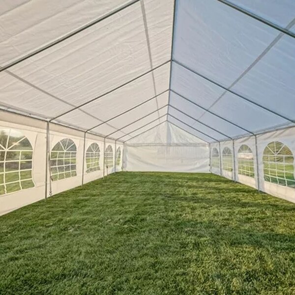 Cort evenimente, pavilion 12x6x3.7 m, PVC ignifugat, suprafata 72 mp, 12 ferestre, cadru otel galvanizat, alb