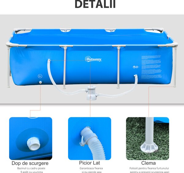 Outsunny piscina supraterana adulti, 252x152x65cm, albastra | Aosom.ro | Aosom Romania