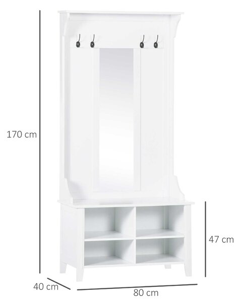 HOMCOM Mobilier de Hol cu Cuier și Oglindă, Design Modern, Spațiu de Depozitare, 80x40x170 cm, Alb | Aosom Romania