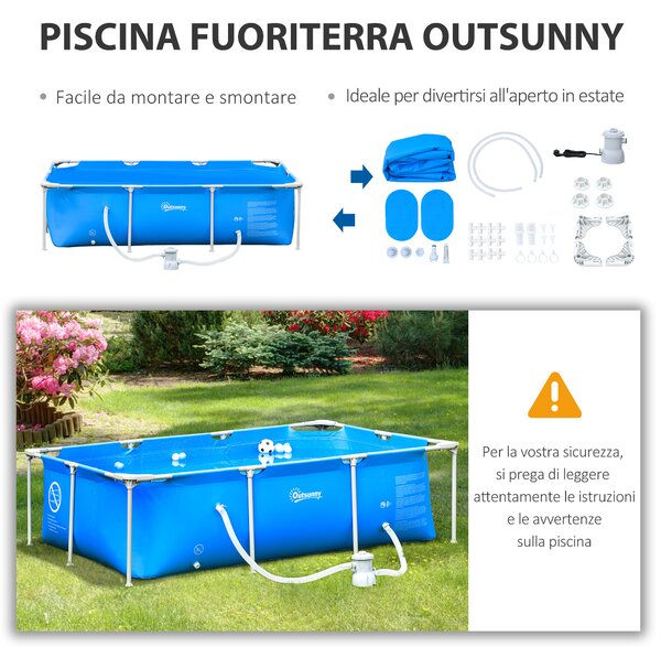 Outsunny piscina supraterana adulti, 252x152x65cm, albastra | Aosom.ro | Aosom Romania