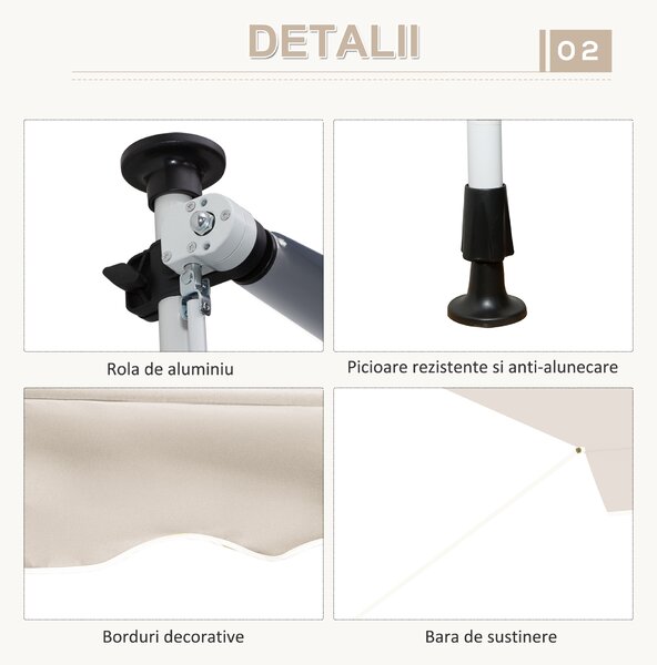Outsunny Copertina Solară Extensibilă cu Manivelă, Structură Metalică Telescopică, Poliester, 400x120 cm | Aosom Romania