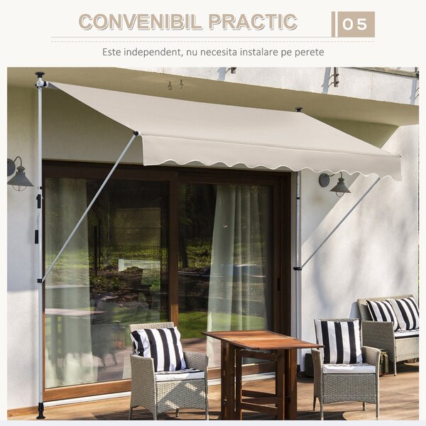 Outsunny Copertina Solară Extensibilă cu Manivelă, Structură Metalică Telescopică, Poliester, 400x120 cm | Aosom Romania