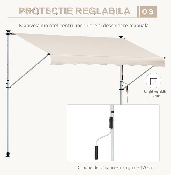 Outsunny Copertina Solară Extensibilă cu Manivelă, Structură Metalică Telescopică, Poliester, 400x120 cm | Aosom Romania
