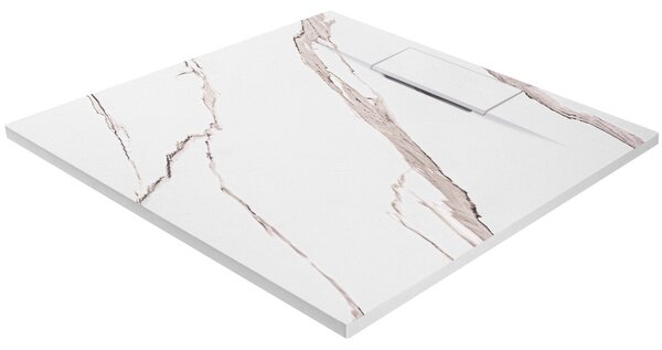 Rea Basalt Carrara, cadă de duș SMC 90x90, model cu piatră albă, REA-K7002