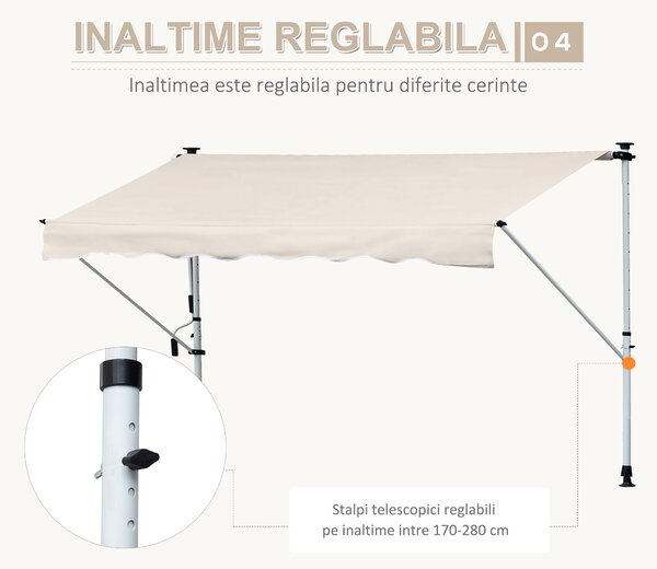 Outsunny Copertina Solară Extensibilă cu Manivelă, Structură Metalică Telescopică, Poliester, 400x120 cm | Aosom Romania