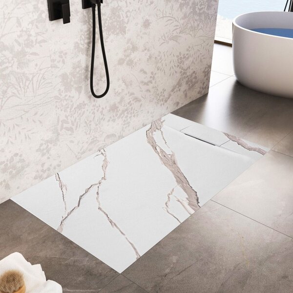 Rea Basalt Carrara, cadă de duș SMC 80x100, model piatră albă, REA-K7000
