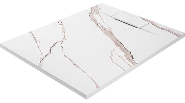 Rea Basalt Carrara, cadă de duș SMC 80x100, model piatră albă, REA-K7000