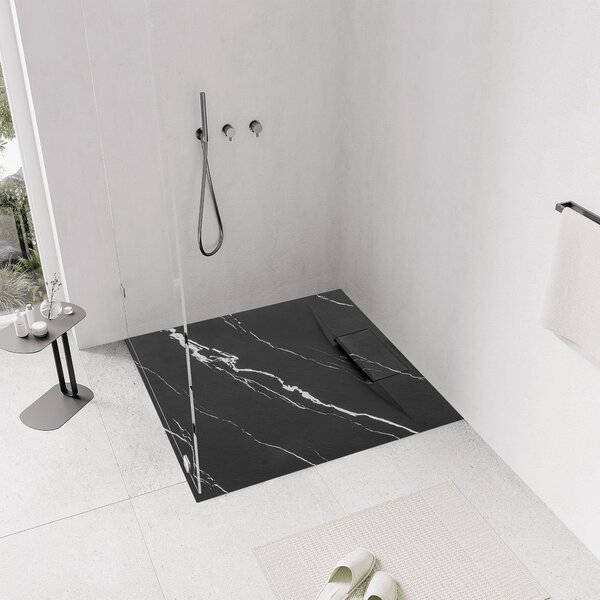 Rea Basalt Carrara, cadă de duș SMC 90x90, model piatră neagră, REA-K7003