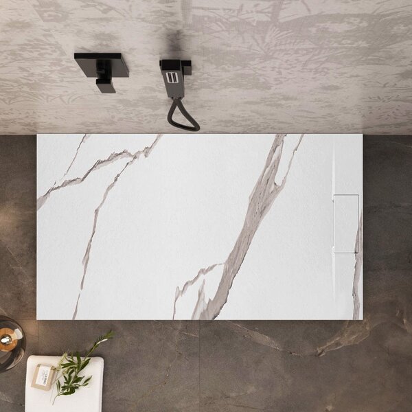 Rea Basalt Carrara, cadă de duș SMC 80x100, model piatră albă, REA-K7000