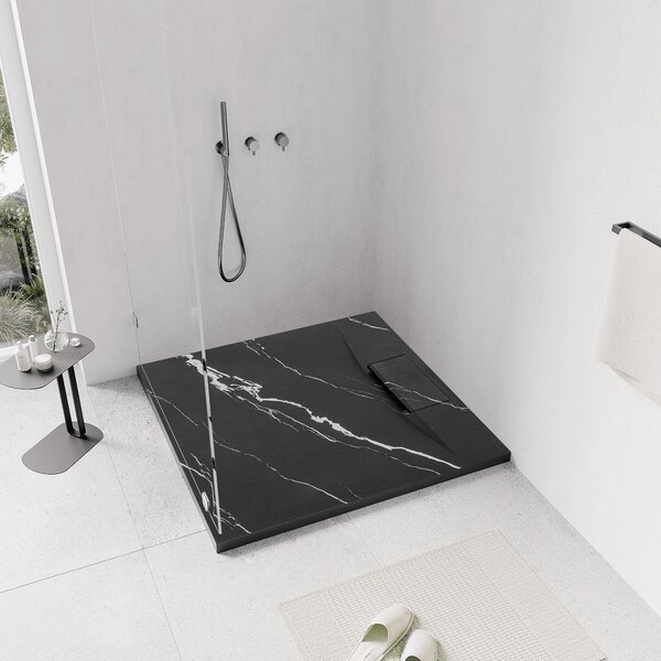Rea Basalt Carrara, cadă de duș SMC 90x90, model piatră neagră, REA-K7003