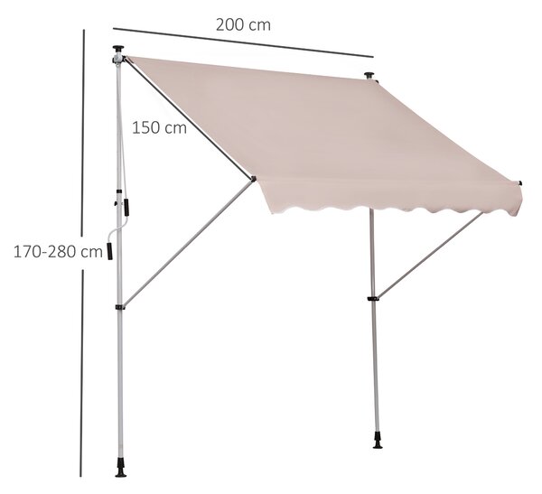 Outsunny Copertină Retractabilă cu Manivelă, Protecție UV, Cadru Telescopic și Unghi Reglabil, Ideal pentru Grădină și Terasă | Aosom Romania