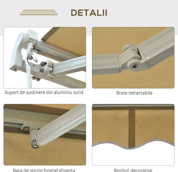 Outsunny copertina pentru soare, cu manivela, 295 x 250 cm | AOSOM RO