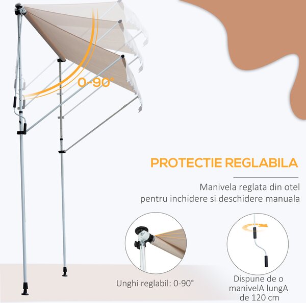 Outsunny Copertină Retractabilă cu Manivelă, Protecție UV, Cadru Telescopic și Unghi Reglabil, Ideal pentru Grădină și Terasă | Aosom Romania