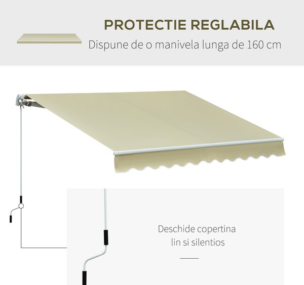 Outsunny copertina pentru soare, cu manivela, 295 x 250 cm | AOSOM RO