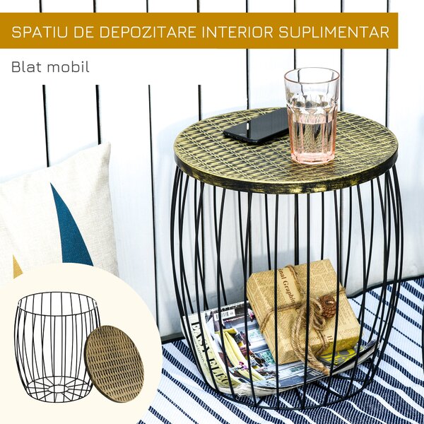 Outsunny Set 3 Masute de Gradina Stil Industrial Stivuibile din Metal Negru | Aosom Romania