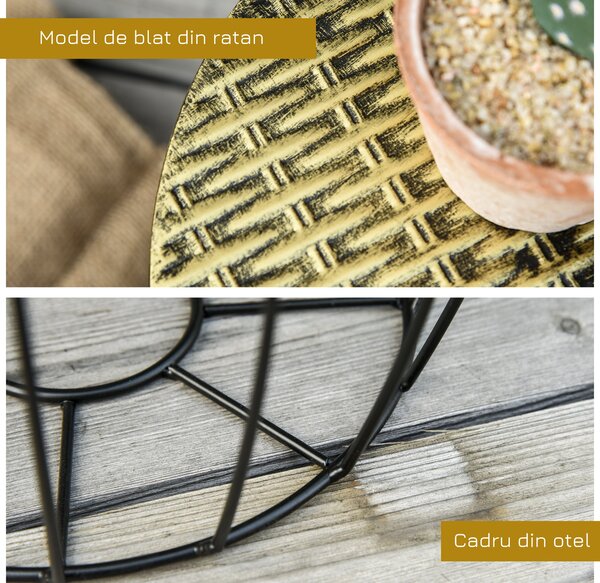 Outsunny Set 3 Masute de Gradina Stil Industrial Stivuibile din Metal Negru | Aosom Romania