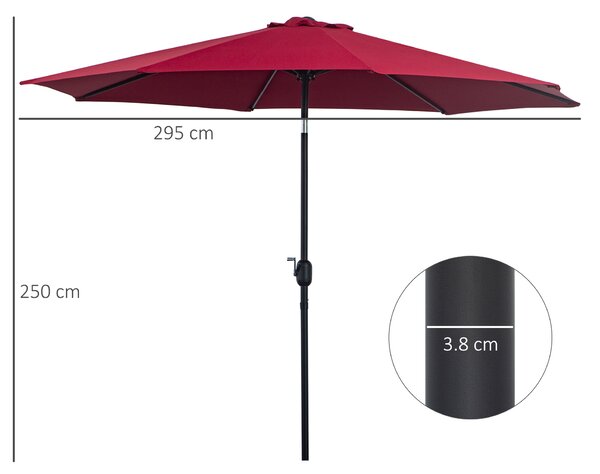 Outsunny Umbrelă de Grădină Inclinabilă 3x2.45m, Poliester Impermeabil, Rosu Bordeaux | Aosom Romania