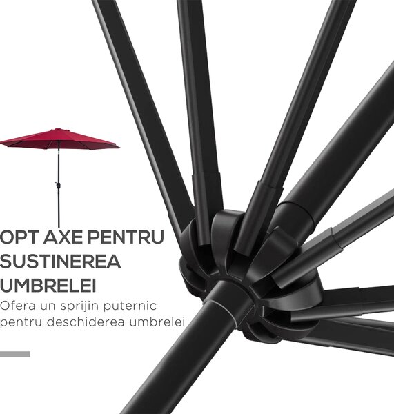 Outsunny Umbrelă de Grădină Inclinabilă 3x2.45m, Poliester Impermeabil, Rosu Bordeaux | Aosom Romania
