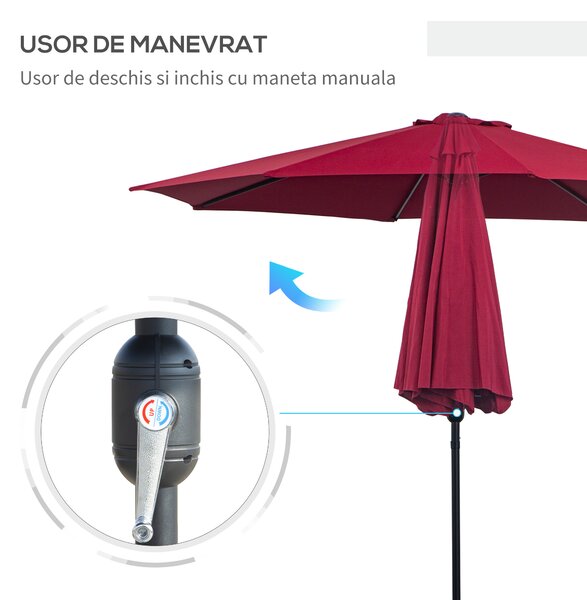 Outsunny Umbrelă de Grădină Inclinabilă 3x2.45m, Poliester Impermeabil, Rosu Bordeaux | Aosom Romania