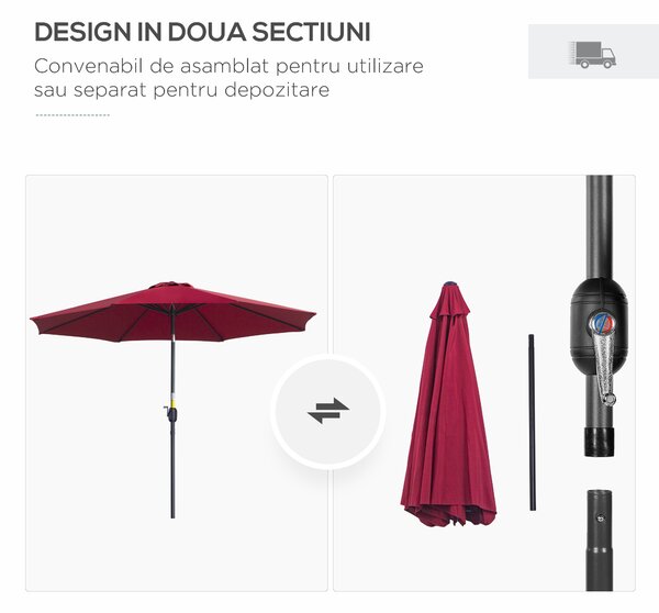 Outsunny Umbrelă de Grădină Inclinabilă 3x2.45m, Poliester Impermeabil, Rosu Bordeaux | Aosom Romania