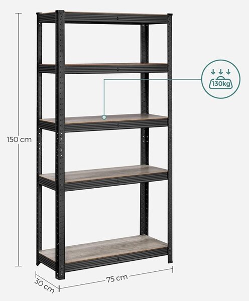 Raft Songmics, 5 rafturi, 30 x 75 x 150 cm, Black, GLR030B11