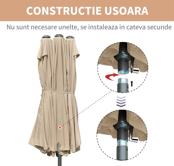 Outsunny Umbrele de Gradina Dubla 460x270cm cu Manivela si Baza Transversala | Aosom Romania