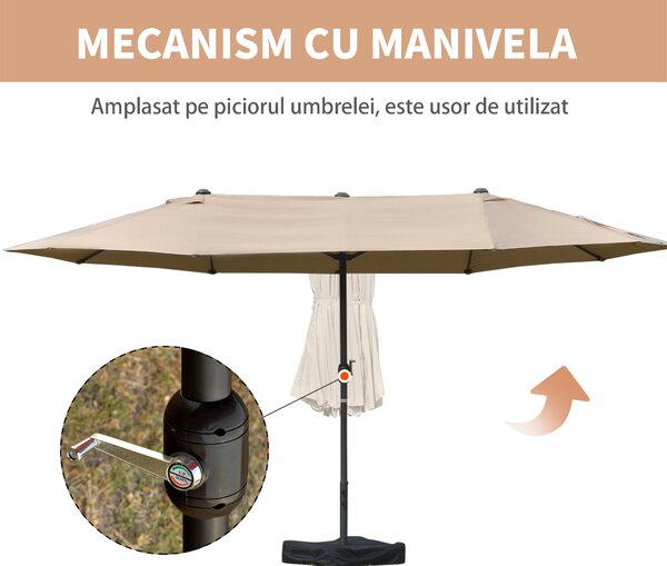 Outsunny Umbrele de Gradina Dubla 460x270cm cu Manivela si Baza Transversala | Aosom Romania