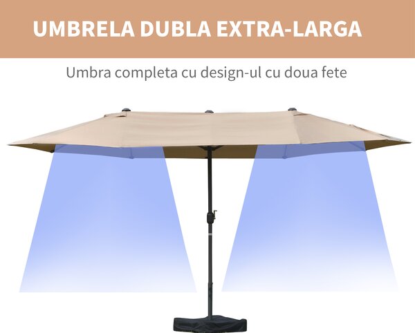 Outsunny Umbrele de Gradina Dubla 460x270cm cu Manivela si Baza Transversala | Aosom Romania
