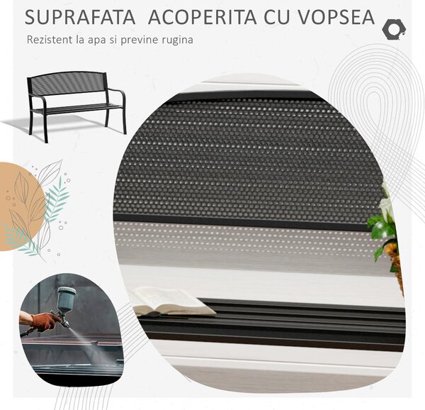 Outsunny Banca de exterior din otel, negru, 127x60x85cm | Aosom Romania