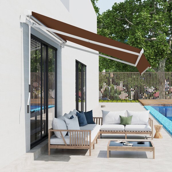 Outsunny Copertina de Soare pentru Exterior care se Ruleaza cu Manivela, Copertina Impermeabila, Metal si Aluminiu, Rosu Ruginiu, 395x245cm