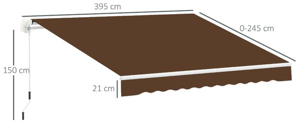 Outsunny Copertina de Soare pentru Exterior care se Ruleaza cu Manivela, Copertina Impermeabila, Metal si Aluminiu, Rosu Ruginiu, 395x245cm