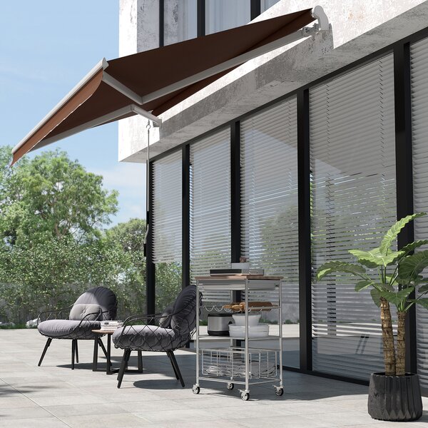 Outsunny Copertina de Soare pentru Exterior care se Ruleaza cu Manivela, Copertina Impermeabila, Metal si Aluminiu, Rosu Ruginiu, 395x245cm