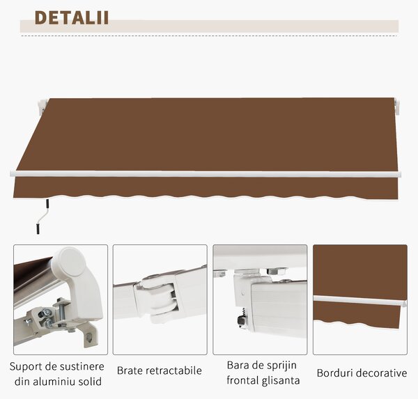 Outsunny Copertina de Soare pentru Exterior care se Ruleaza cu Manivela, Copertina Impermeabila, Metal si Aluminiu, Rosu Ruginiu, 395x245cm