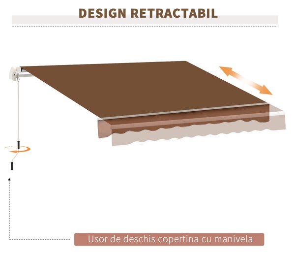Outsunny Copertina de Soare pentru Exterior care se Ruleaza cu Manivela, Copertina Impermeabila, Metal si Aluminiu, Rosu Ruginiu, 395x245cm