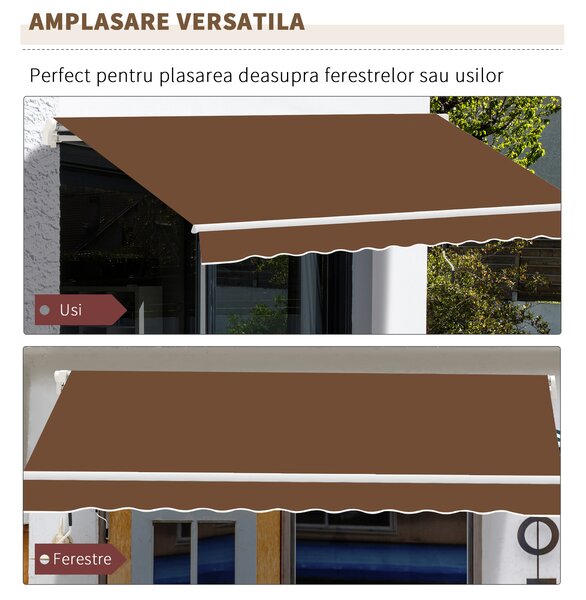 Outsunny Copertina de Soare pentru Exterior care se Ruleaza cu Manivela, Copertina Impermeabila, Metal si Aluminiu, Rosu Ruginiu, 395x245cm