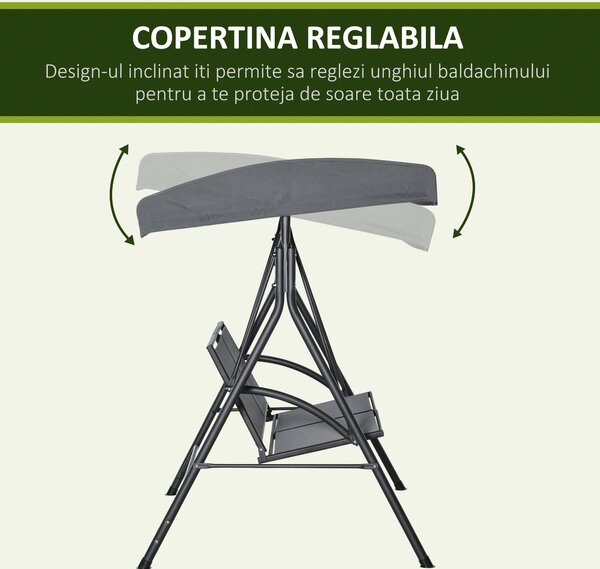 Outsunny Balansoar cu 2 Locuri de Gradina pentru Exterior cu Baldachin Reglabil si Sezuta din Textilen, 140x118x162cm Gri | Aosom Romania