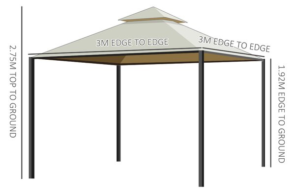 Foisor de Gradina Impermeabil Outsunny 3x3m cu 4 Panouri Laterale Bej | Aosom Romania